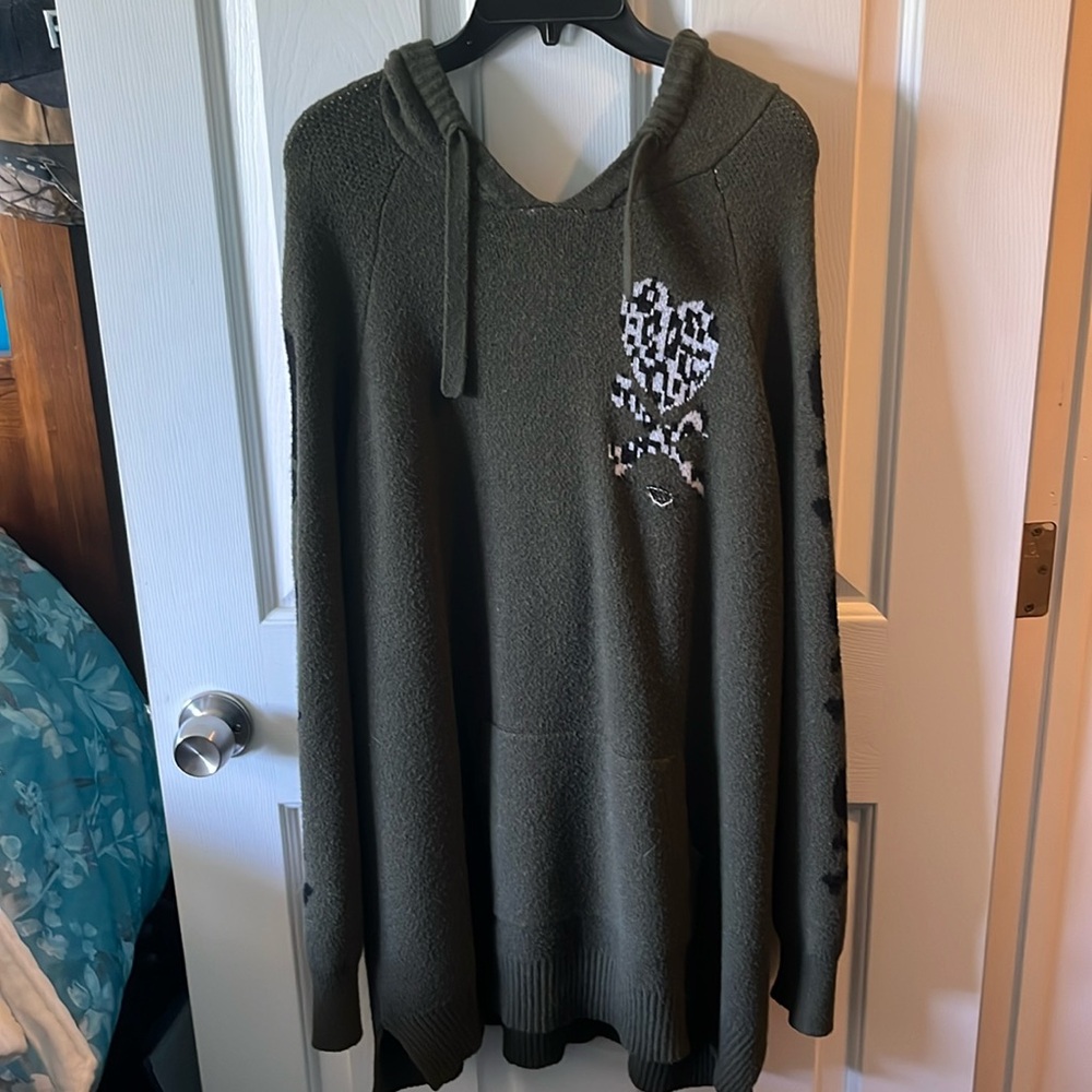 Like New Ladies Long Hooded Sweater. Slightly Flawed